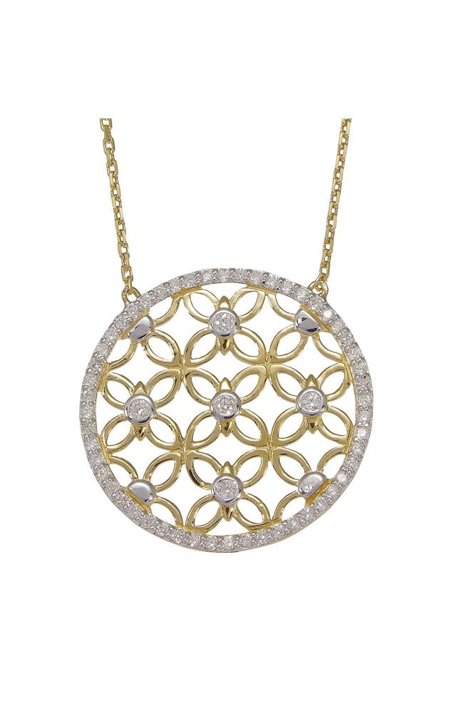 9ct Yellow and White Gold Diamond Pendant 9ct White Gold Rub-over & Claw Set