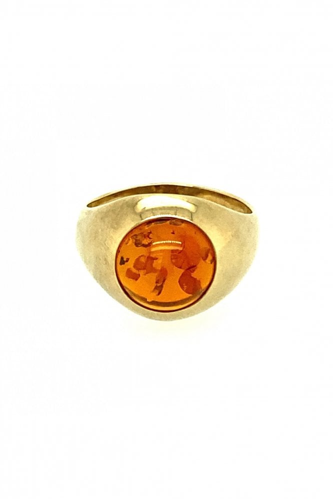 9ct Yellow Gold Amber Ring Rubover Set