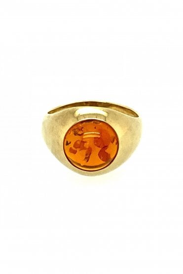 9ct Yellow Gold Amber Ring Rubover Set