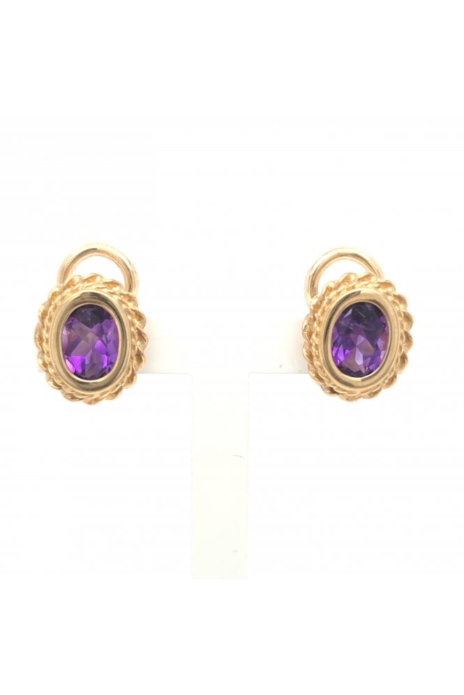 9ct Yellow Gold Amethyst Clip On Earrings