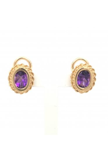 9ct Yellow Gold Amethyst Clip On Earrings