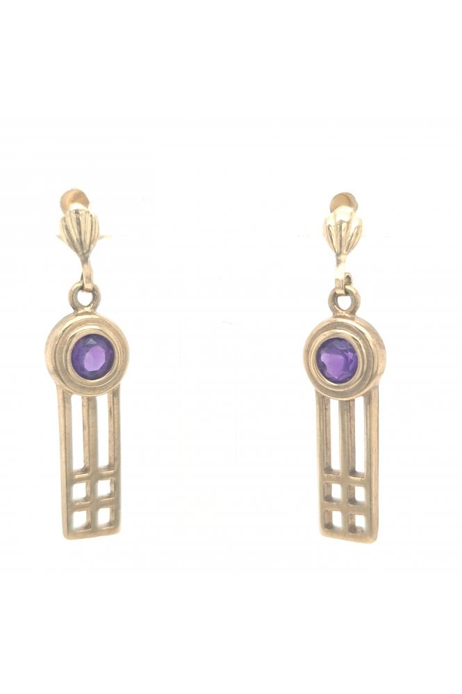 9ct Yellow Gold Amethyst Drop Earrings
