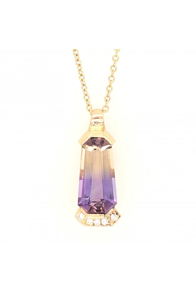 9ct Yellow Gold Ametrine & Diamond Pendant Ametrine Partial Rub-over Set