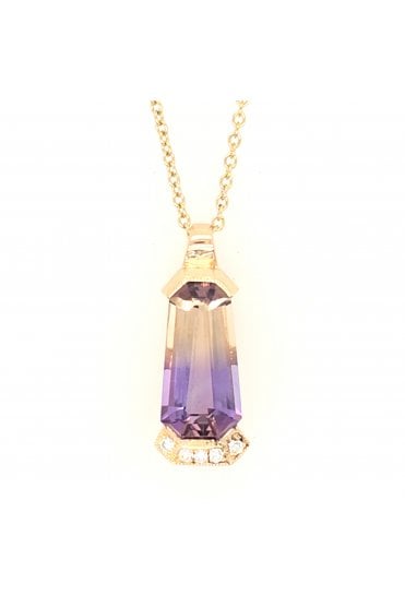 9ct Yellow Gold Ametrine & Diamond Pendant Ametrine Partial Rub-over Set