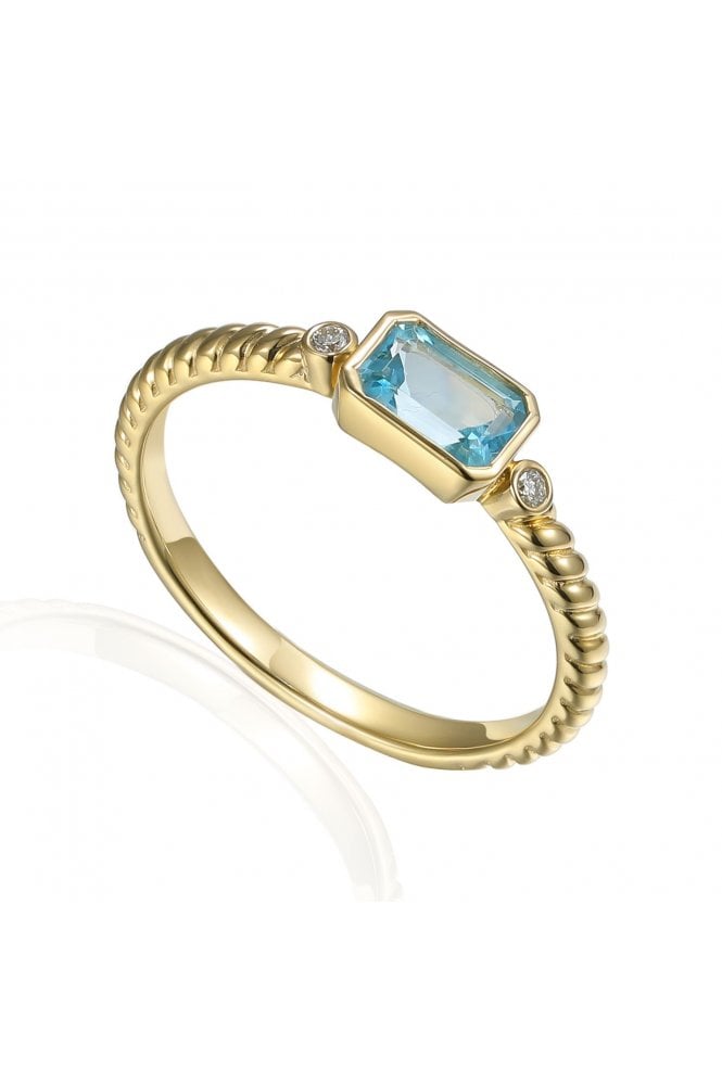 9ct Yellow Gold Blue Topaz & Diamond Ring 9ct Yellow Gold Rub-over Set