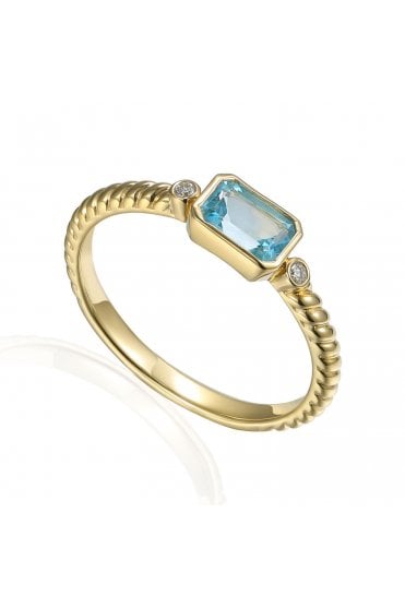 9ct Yellow Gold Blue Topaz & Diamond Ring 9ct Yellow Gold Rub-over Set
