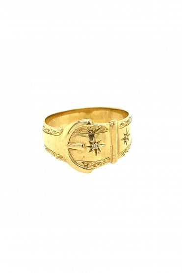 9ct Yellow Gold Buckle Ring Rubover Set