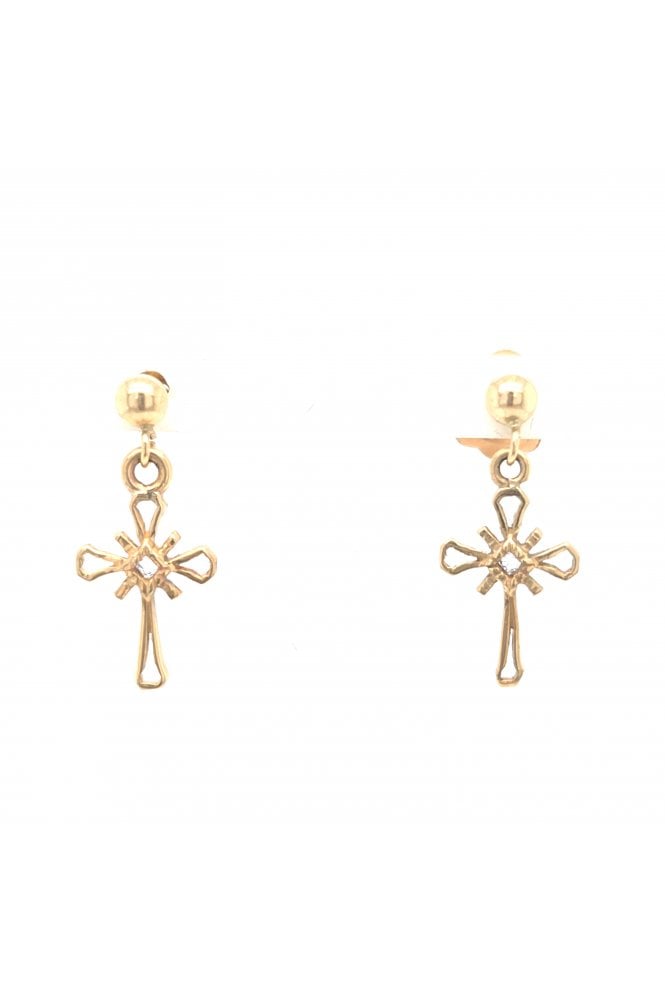 9ct Yellow Gold Cross Drop Earrings
