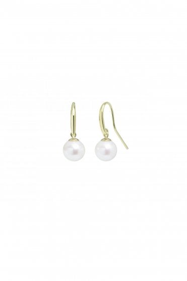 9ct Yellow Gold Cultured White River Pearl Drop Earrings 9ct Yellow Gold "Shepherds Crook" Fittings