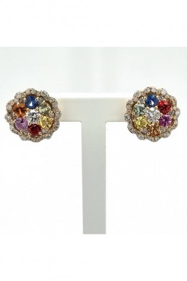 9ct Yellow Gold Diamond and Sapphire Stud Earrings 9ct Yellow Gold Claw Set