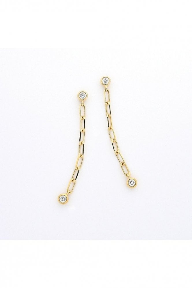 9ct Yellow Gold Diamond Chain Drop Earrings 9ct Yellow Gold Rub-over Set