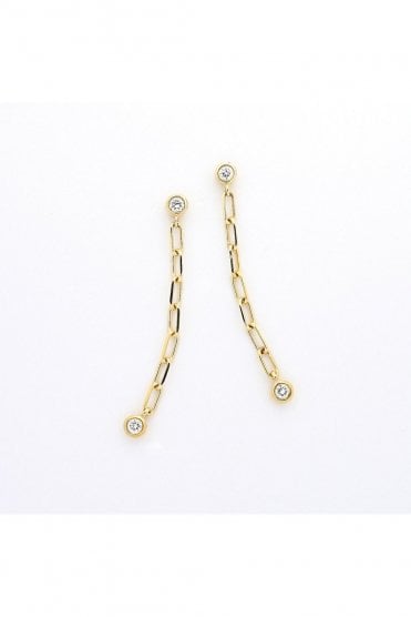 9ct Yellow Gold Diamond Chain Drop Earrings 9ct Yellow Gold Rub-over Set