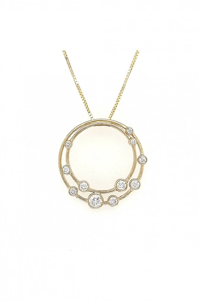9ct Yellow Gold Diamond Circle of Life Bubble Pendant 9ct Yellow Gold Rub-over Set