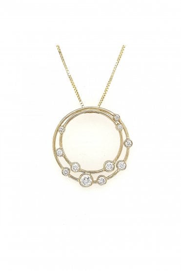 9ct Yellow Gold Diamond Circle of Life Bubble Pendant 9ct Yellow Gold Rub-over Set