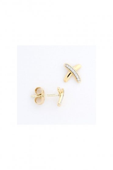 9ct Yellow Gold Diamond Crossover Earrings 9ct White Gold Pavé Set Diamonds