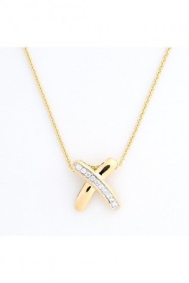 9ct Yellow Gold Diamond Crossover Pendant 9ct White Gold Pavé Set