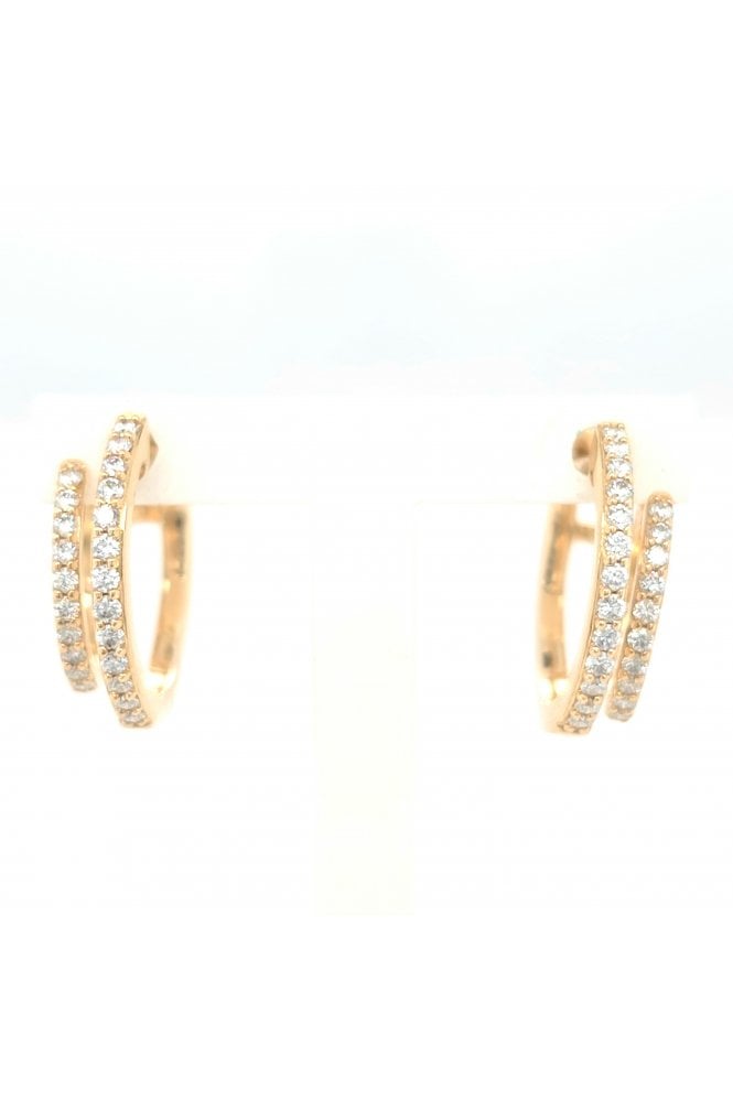 9ct Yellow Gold Diamond Double Hoop Earrings 9ct Yellow Gold Claw Set