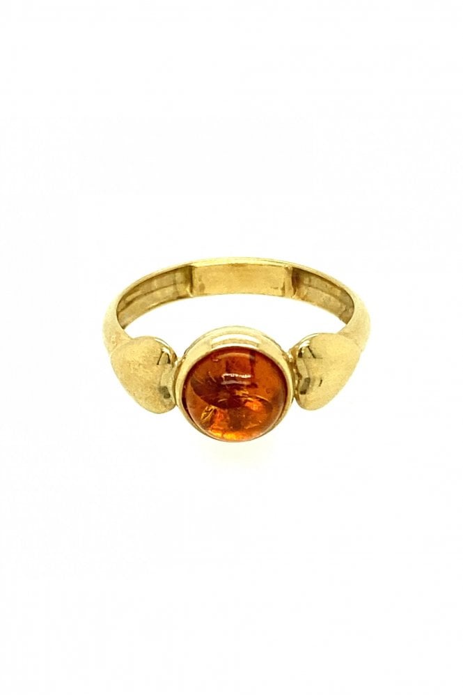 9ct Yellow Gold Heart Shapes Sides & Amber Ring 9ct Yellow Gold Rubover