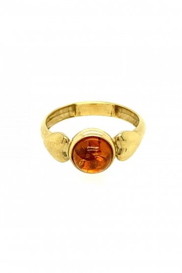 9ct Yellow Gold Heart Shapes Sides & Amber Ring 9ct Yellow Gold Rubover