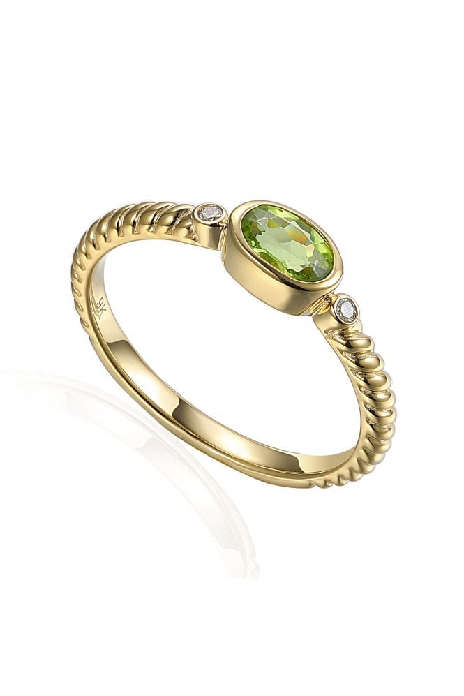 9ct Yellow Gold Peridot & Diamond Ring 9ct Yellow Gold Rub-over Set