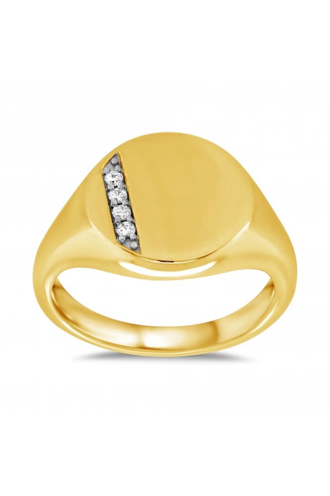 9ct Yellow Gold Round Ladies Signet Ring 9ct White Gold Claw Set