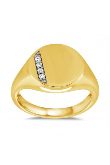 9ct Yellow Gold Round Ladies Signet Ring 9ct White Gold Claw Set
