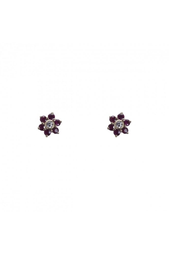 9ct Yellow Gold Ruby and Diamond Cluster Earrings 9ct Yellow Gold Posts & Butterflies