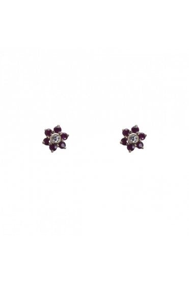 9ct Yellow Gold Ruby and Diamond Cluster Earrings 9ct Yellow Gold Posts & Butterflies