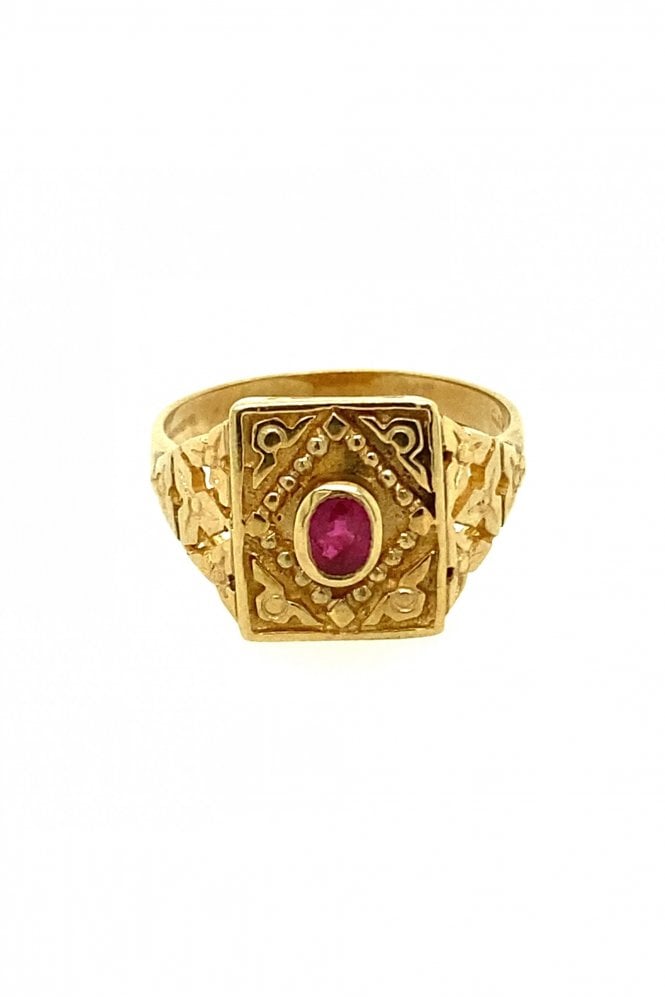 9ct Yellow Gold Ruby Ring Rubover Set