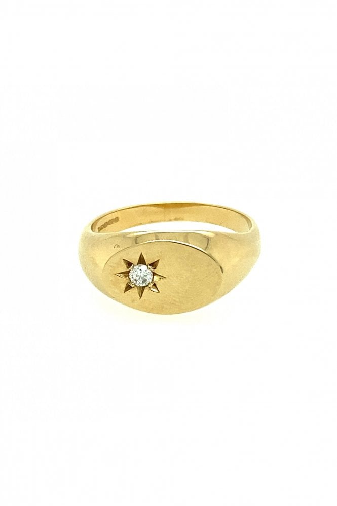 9ct Yellow Gold Signet With Diamond Ring 9ct Yellow Gold Star Set