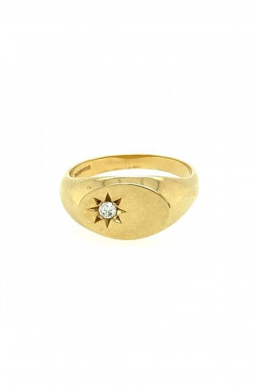 9ct Yellow Gold Signet With Diamond Ring 9ct Yellow Gold Star Set