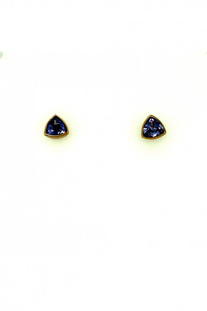 9ct Yellow Gold Tanzanite Stud Earrings Trillian Rubover Set