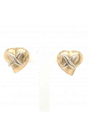9ct Yellow & White Gold Heart & Cross Stud Earrings