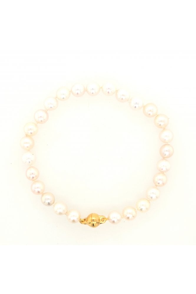Akoya Pearl Bracelet Yellow Gold Plated Silver 6mm Magnetic Ball Clasp