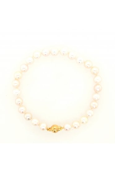 Akoya Pearl Bracelet Yellow Gold Plated Silver 6mm Magnetic Ball Clasp