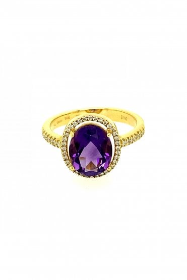 Amethyst & Diamond 18ct Yellow Gold Ring CRYSHOV10AM