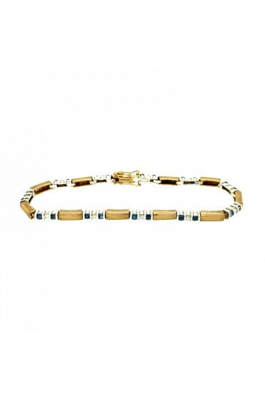 Blue Sapphire & Diamond Bar Bracelet 18ct White & Yellow Gold