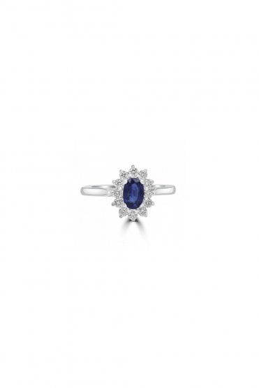 Diamond and Sapphire Oval Cluster Ring