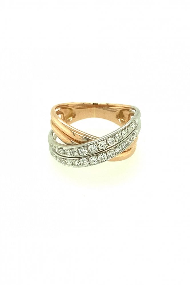 Diamond Cross Bar Ring 18ct Rose & White Gold