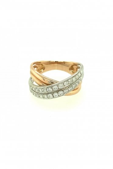 Diamond Cross Bar Ring 18ct Rose & White Gold