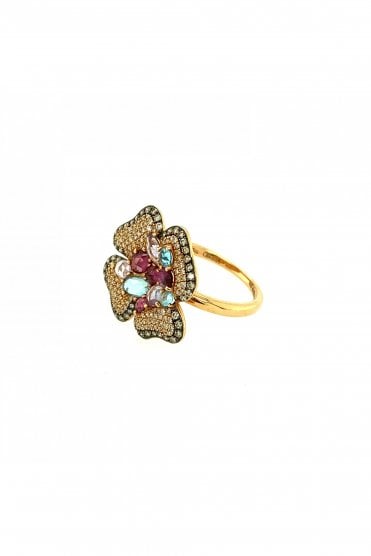 Diamond & Multi Stone Flower Ring 18ct Rose Gold