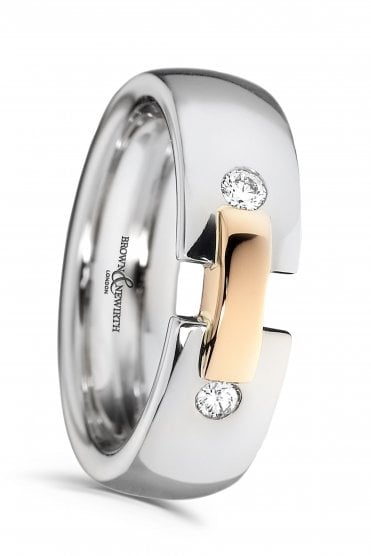 Diamond Set Fancy Bar Platinum & 18ct Rose Gold Band XD615