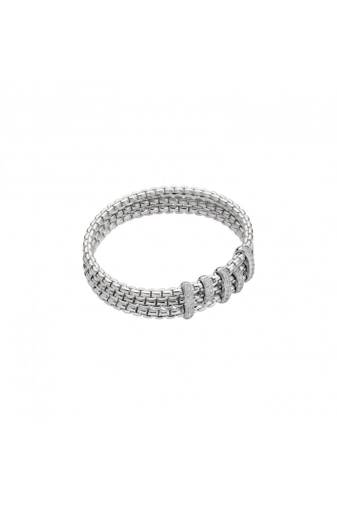 FOPE  Gioielli Eka Collection 18ct White Gold Flex'it Triple Mesh &  Diamond Pavé Bracelet 75601BX_PB_B_XBX_00M