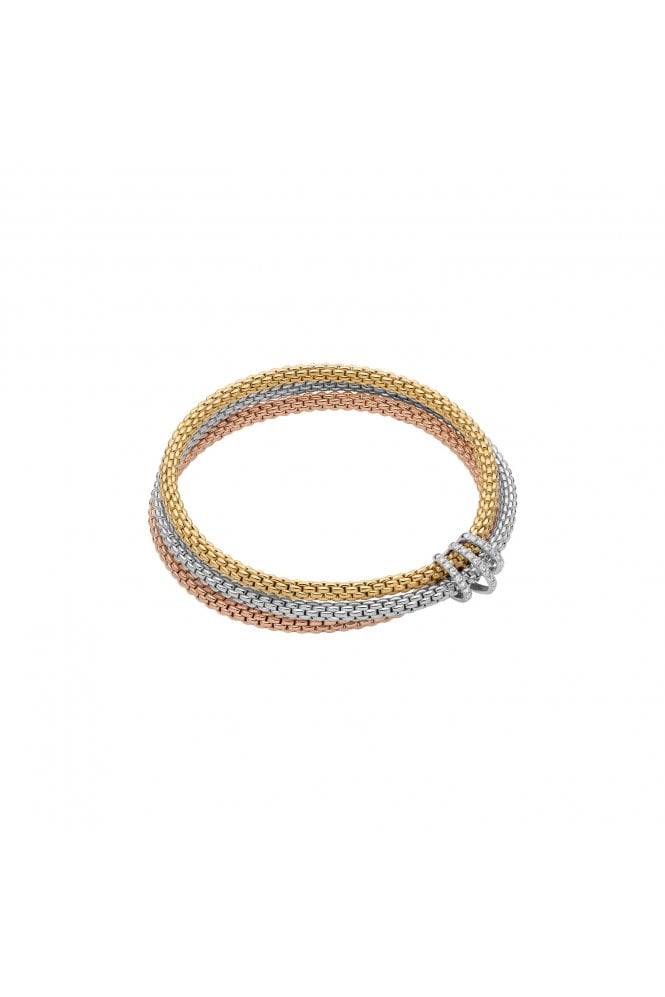FOPE  Gioielli Prima Collection 18ct White, Yellow & Rose Gold & Diamond Pavé Flex'it Bracelet 75108BX_PB_4_XBX_00M