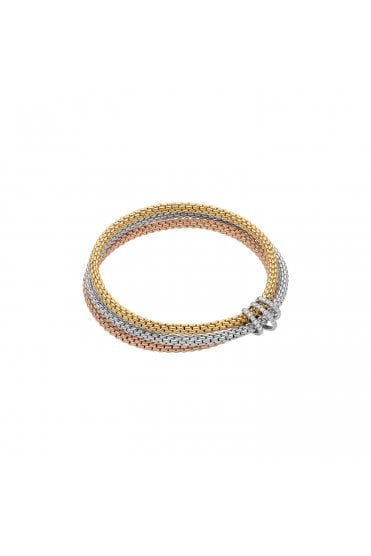 Fope Gioielli Prima Collection 18ct White, Yellow & Rose Gold & Diamond Pavé Flex'it Bracelet 75108BX_PB_4_XBX_00M
