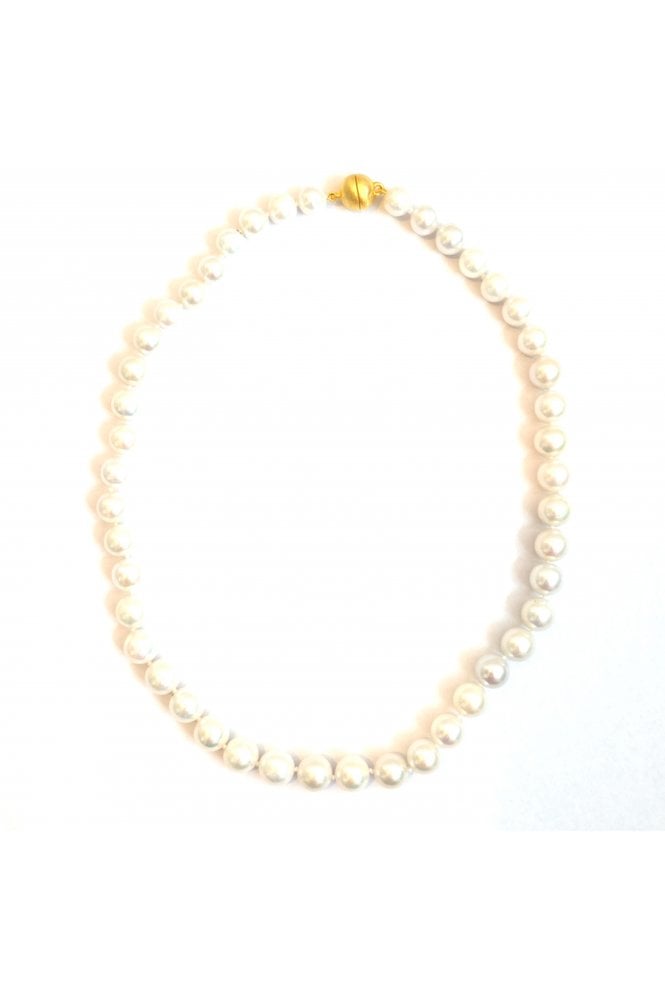 Freshwater Nucleated Pearl Necklace 10mm Frosted Yellow Gold Plated Silver Magnetic Ball Clasp