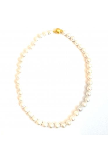 Freshwater Nucleated Pearl Necklace 10mm Frosted Yellow Gold Plated Silver Magnetic Ball Clasp