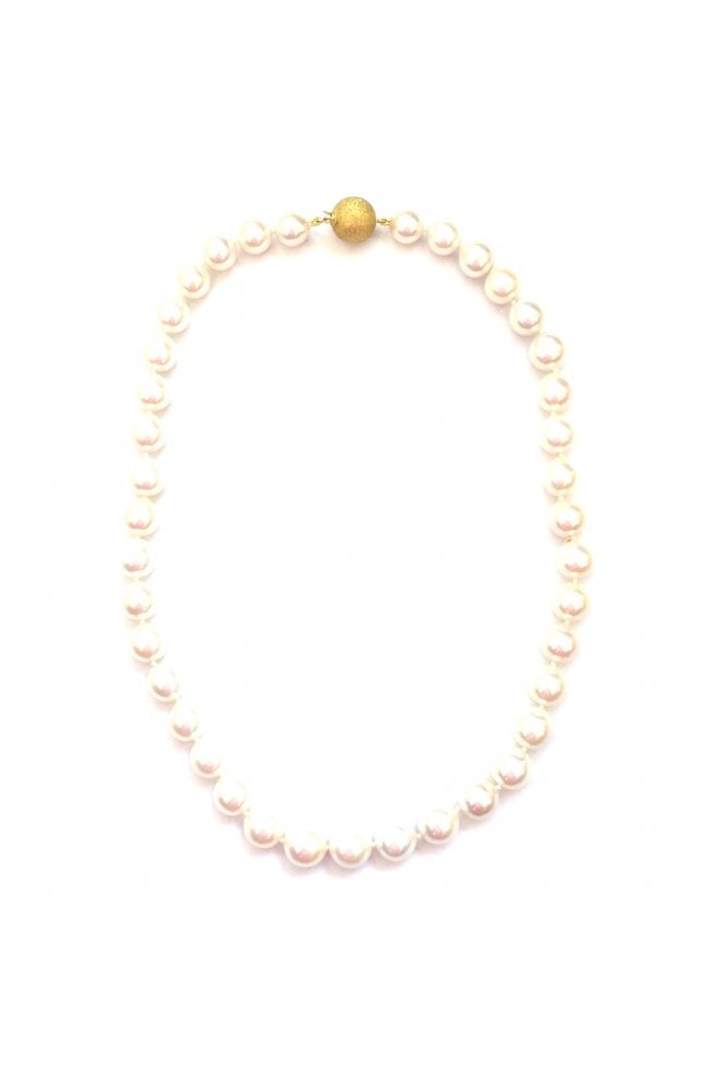 Freshwater Nucleated Pearl Necklace 14ct Yellow Gold Diamante 12mm Ball Clasp