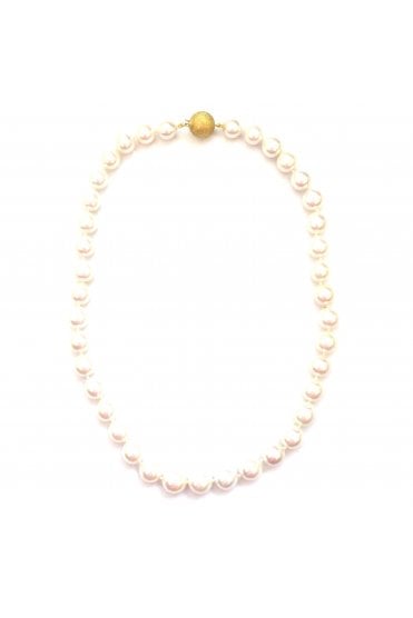 Freshwater Nucleated Pearl Necklace 14ct Yellow Gold Diamante 12mm Ball Clasp