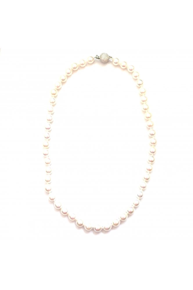 Freshwater Nucleated Pearl Necklace Silver Microsetting 10mm Ball Clasp